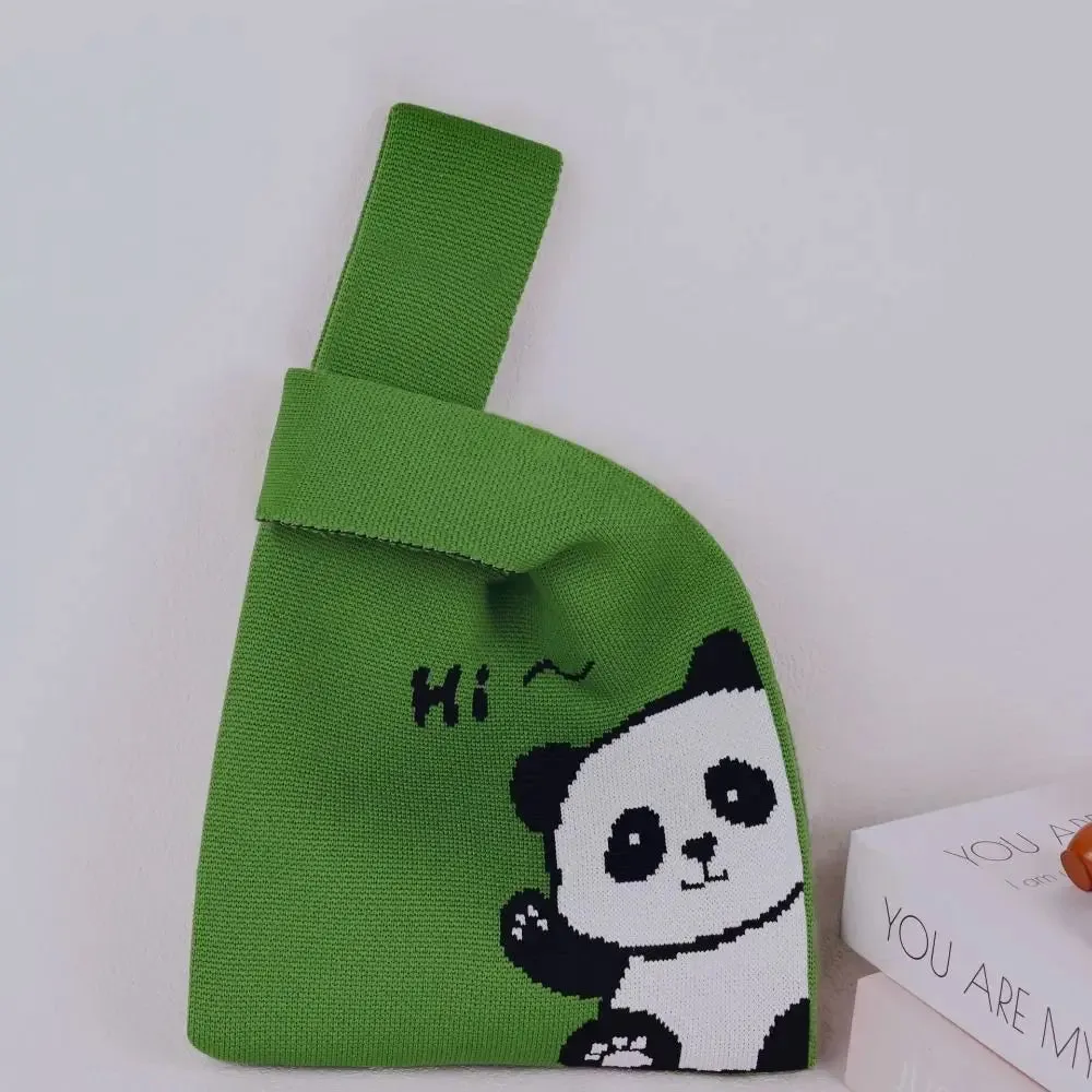 🐼 Adorable Panda Knit Tote 👜 Handmade High-Capacity Wrist Bag for Students ✨