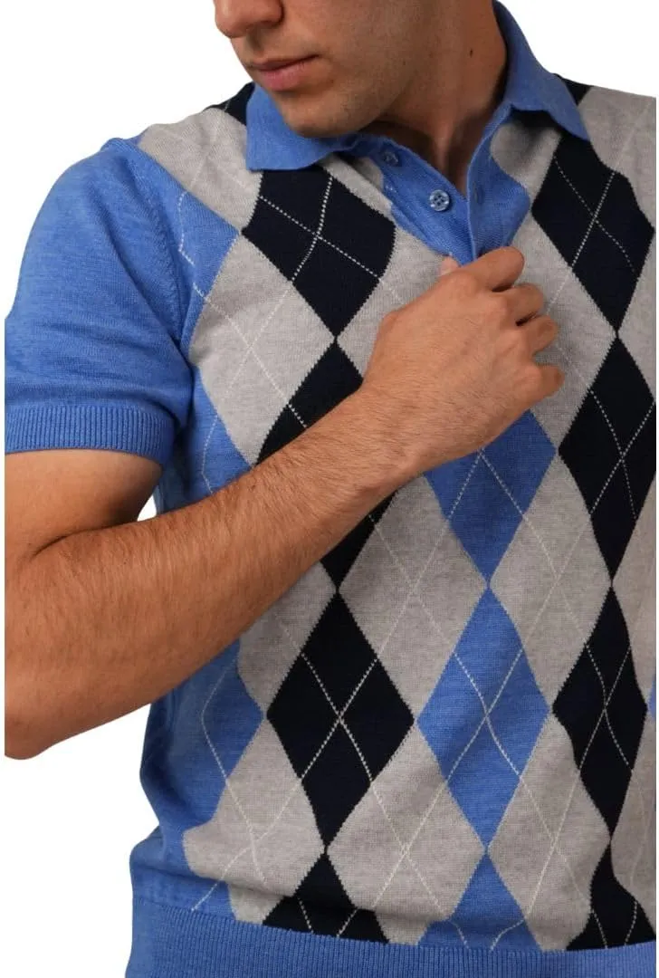 | Premium Merino Wool Polo Shirt - Argyle Model | Woolmark Certified | 100% Wool for Men