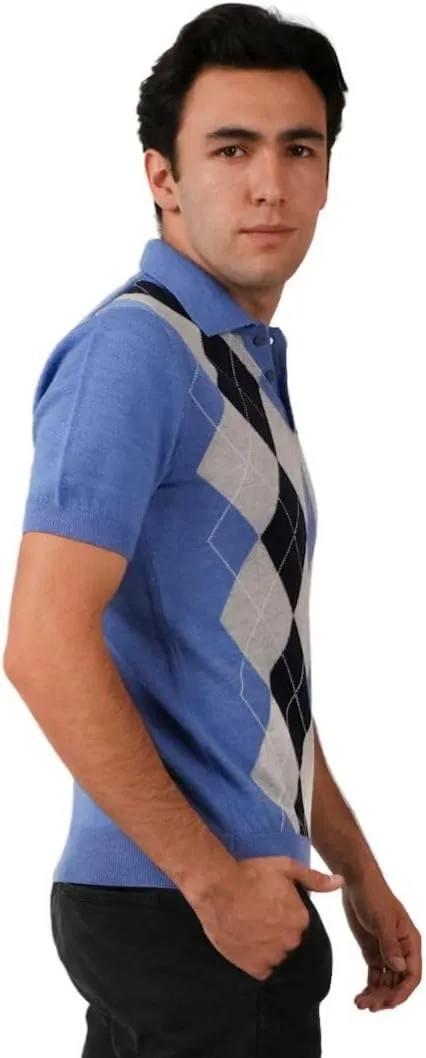| Premium Merino Wool Polo Shirt - Argyle Model | Woolmark Certified | 100% Wool for Men