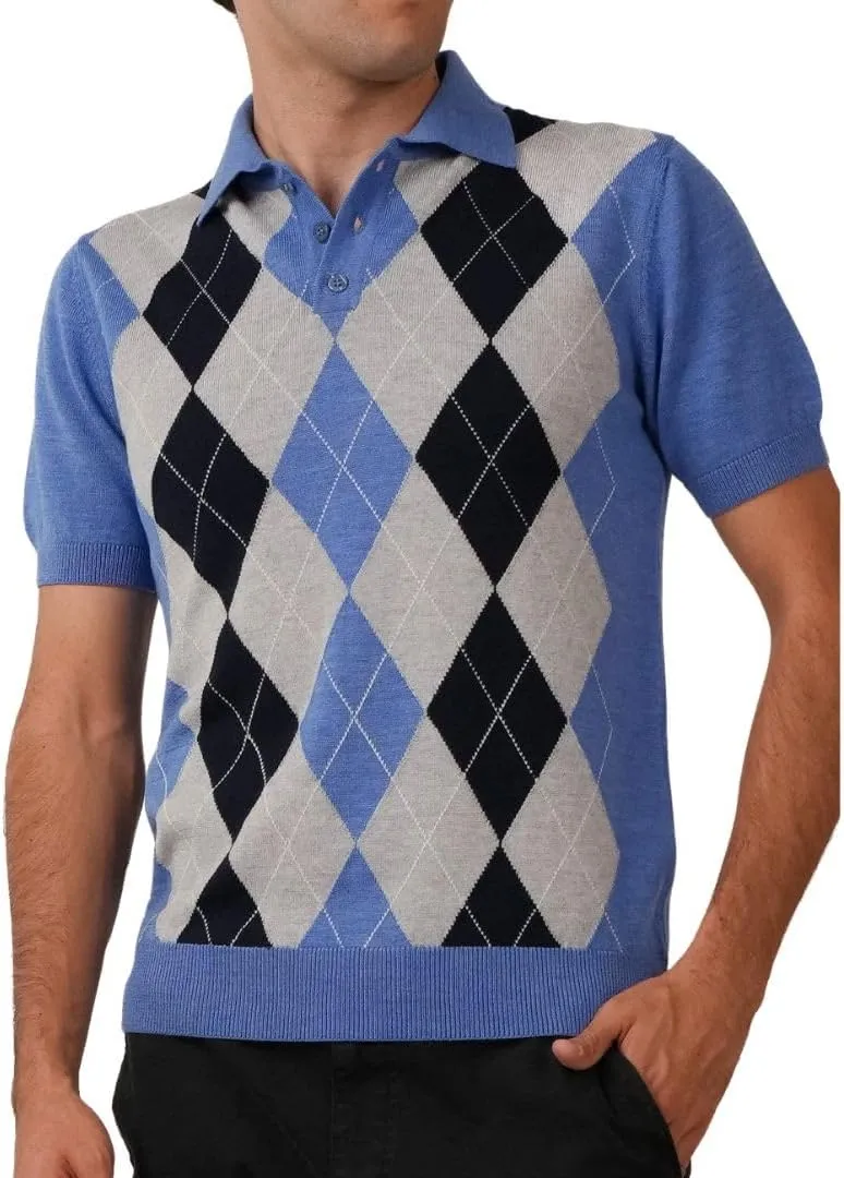 | Premium Merino Wool Polo Shirt - Argyle Model | Woolmark Certified | 100% Wool for Men