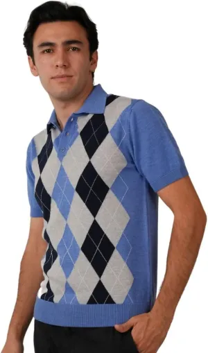 | Premium Merino Wool Polo Shirt - Argyle Model | Woolmark Certified | 100% Wool for Men