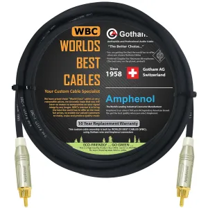 10 Foot - Gotham GAC-1 Ultra Pro - Low-Cap (21pF/ft) Center-Channel Subwoofer Cable with Amphenol ACPR-SWH Die-Cast, Gold Plated RCA Connectors