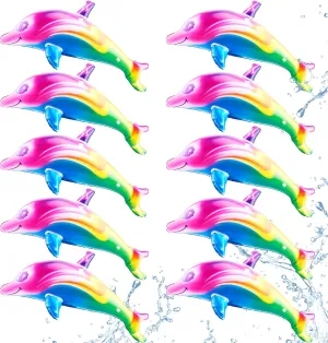 10 Pack 34 Inch Inflatable Rainbow Dolphin Large Colorful Blow Up Dolphin Bulk for Swimming Beach Pool Birthday Water Themed Party Supplies