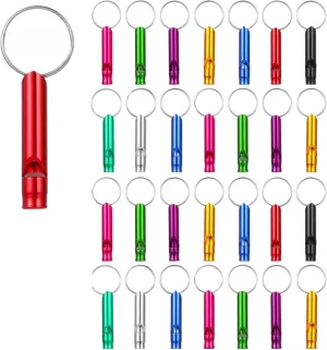 100 Emergency Whistles with Keyring, Mini Aluminum Survival Whistles in Assorted Colors for Outdoor Safety, Hiking, and Sporting Events