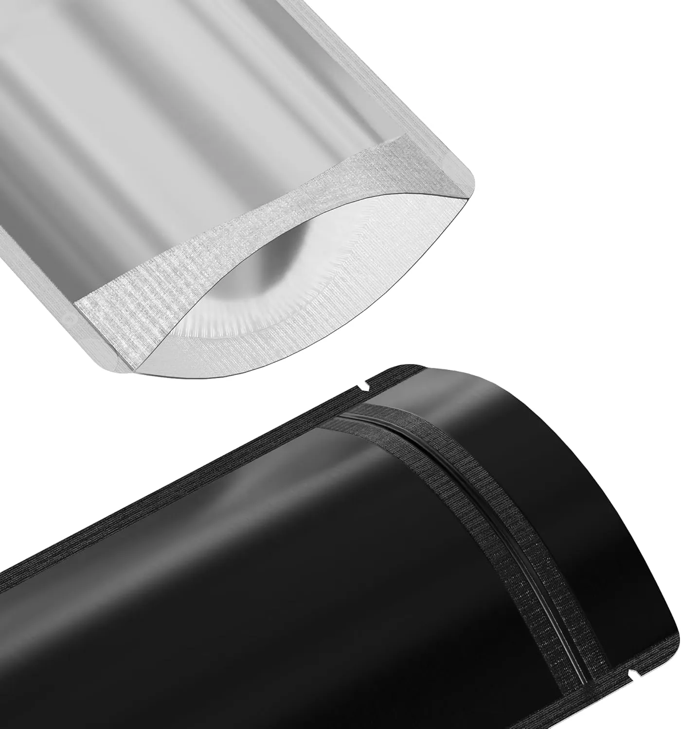 100pcs Frosted Clear Window Stand Up Colored Metallic Foil Resealable Zipper Seal Bags (Black, Standup | 2oz)