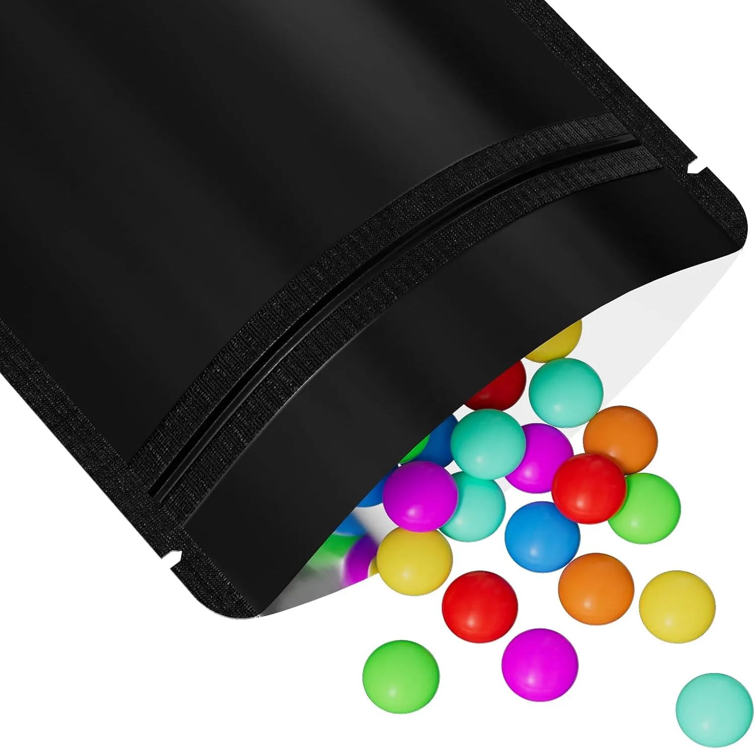 100pcs Frosted Clear Window Stand Up Colored Metallic Foil Resealable Zipper Seal Bags (Black, Standup | 2oz)
