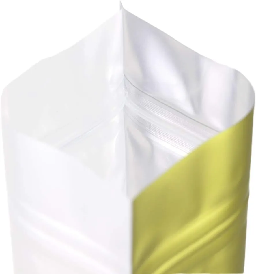 100pcs Frosted Clear Window Stand Up Colored Metallic Foil Resealable Zipper Seal Bags (Gold, Standup | 7.5oz)