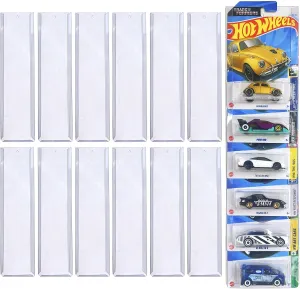 12 Pack Model Car Storage Display Case – Wall-Mounted Clear Organizer (4.4" W x 16.7" H) Compatible with Hot Packaged Wheels Diecast Blister Holds 108 Standard Packaged Diecast Cars