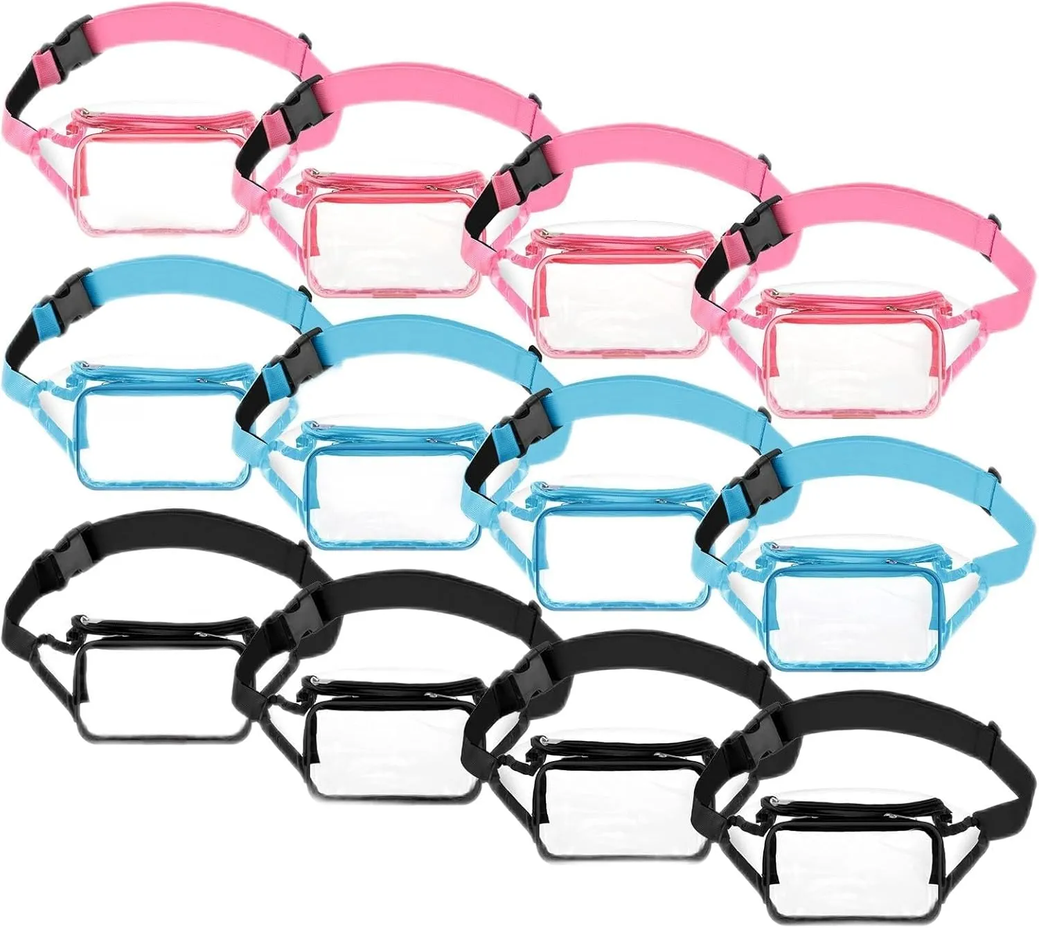 12 Pcs Clear Fanny Packs Women Men Waist Bag Approved Stadium Waterproof Adjustable Running Sport Accessories