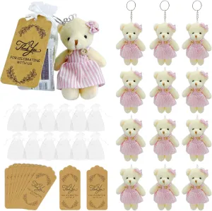 12 set Cute Mini Pink Teddy Bears with Clothes, 4.7 Inch Stuffed Mini Couple Jointed Bear Bulk for Babyshower DIY Keychain Valentines Birthday Party Favor Wedding Xmas Decor