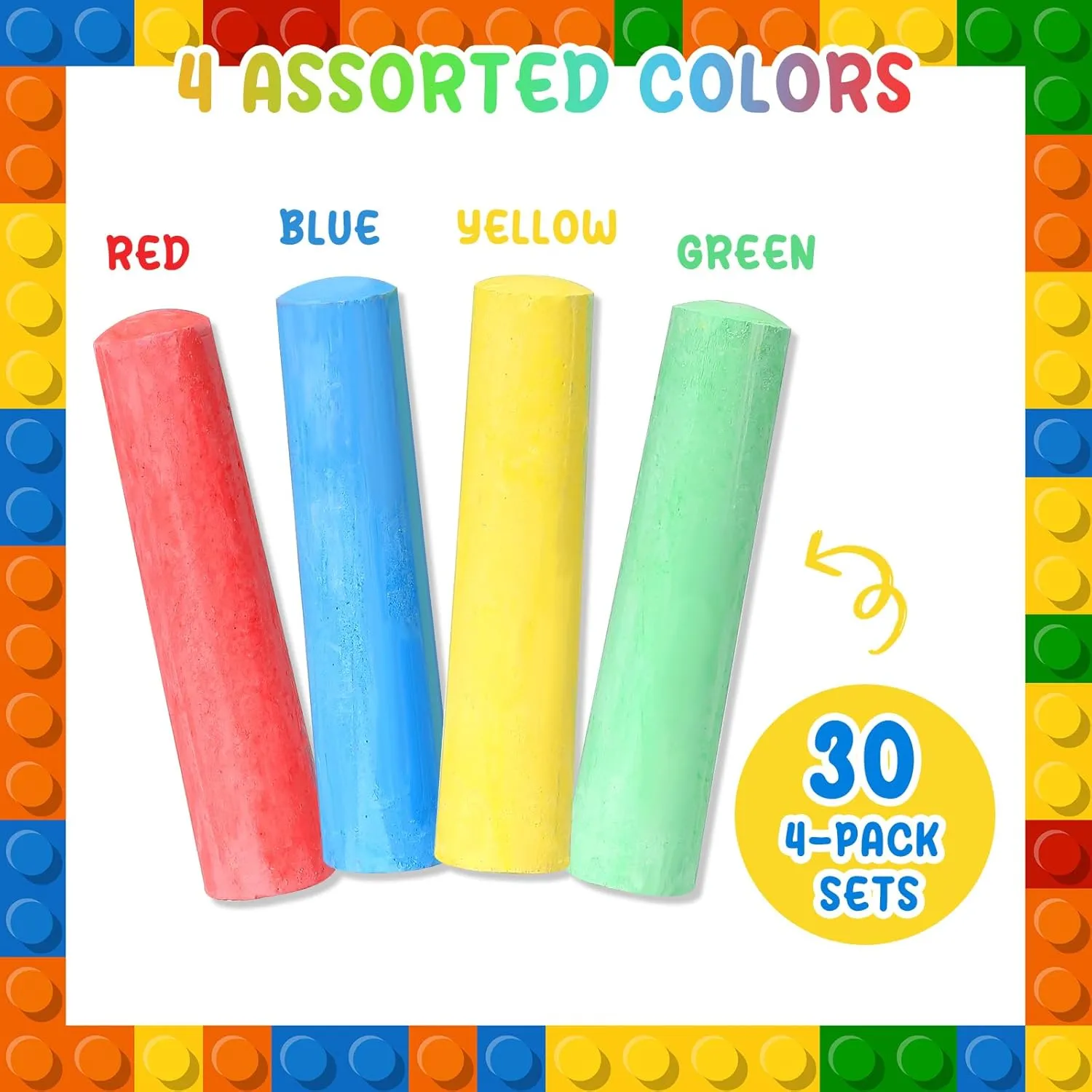 120 Pcs Sidewalk Chalks Set in 30 Count 4 Colors Non Toxic Jumbo Chalk for Party Gift Outdoor Art Play Painting (Red, Yellow, Blue, Fruit Green,Classic)
