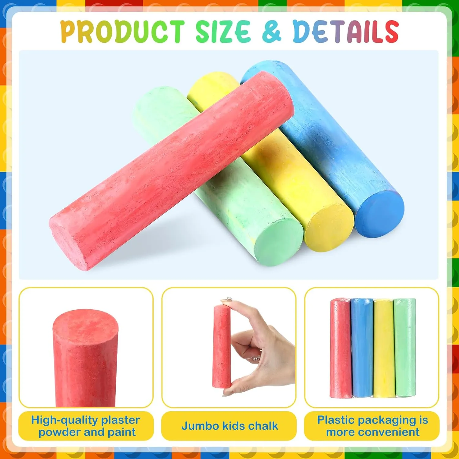 120 Pcs Sidewalk Chalks Set in 30 Count 4 Colors Non Toxic Jumbo Chalk for Party Gift Outdoor Art Play Painting (Red, Yellow, Blue, Fruit Green,Classic)