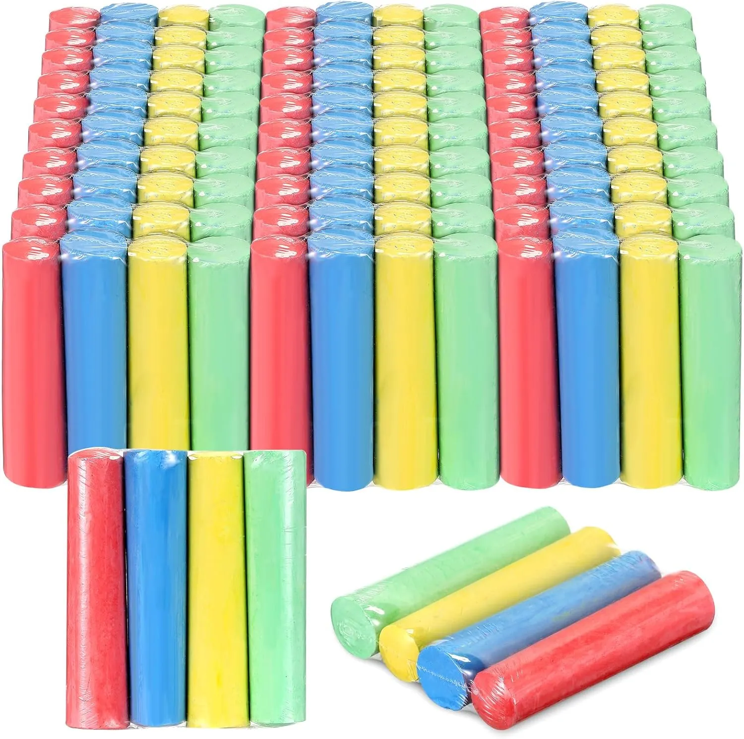 120 Pcs Sidewalk Chalks Set in 30 Count 4 Colors Non Toxic Jumbo Chalk for Party Gift Outdoor Art Play Painting (Red, Yellow, Blue, Fruit Green,Classic)