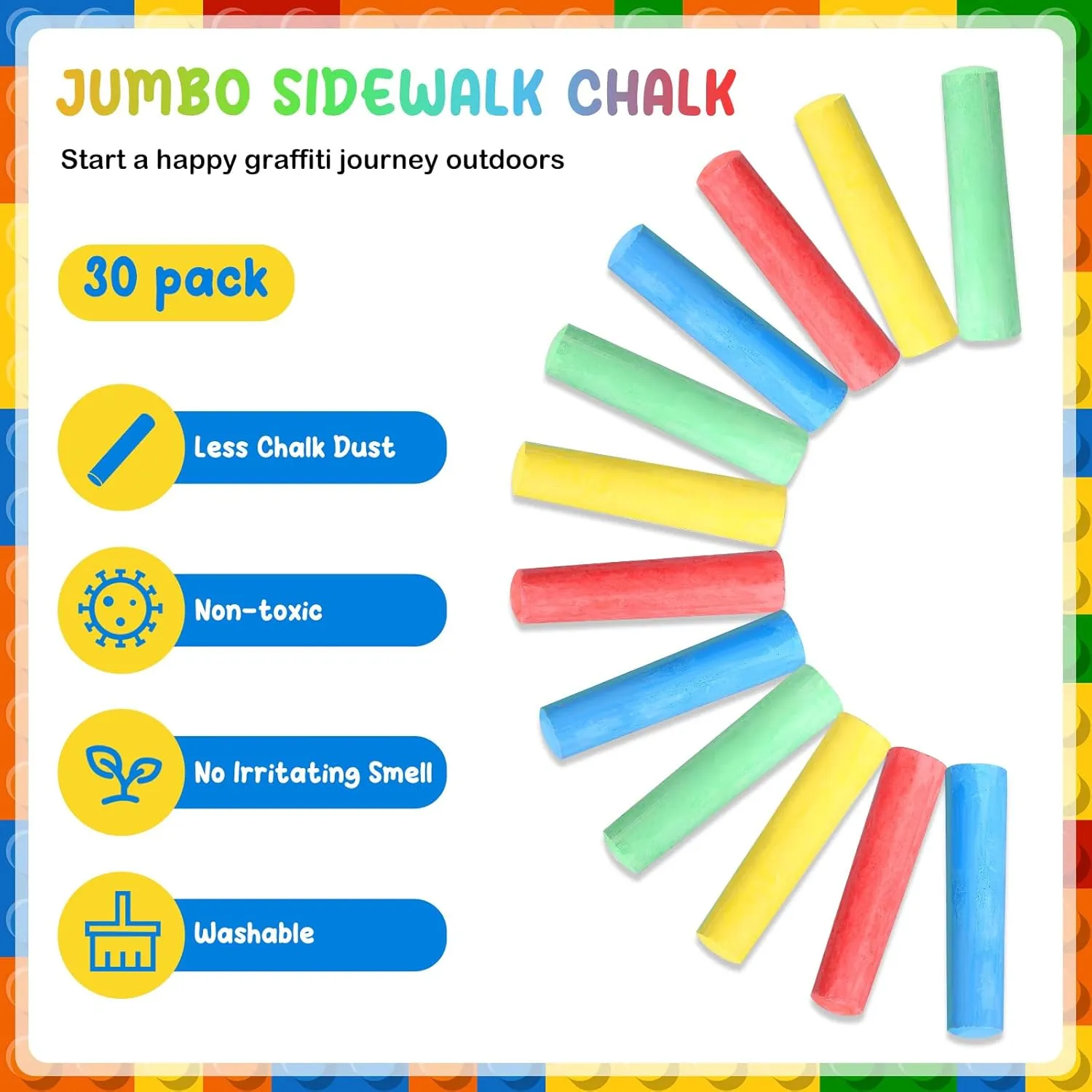 120 Pcs Sidewalk Chalks Set in 30 Count 4 Colors Non Toxic Jumbo Chalk for Party Gift Outdoor Art Play Painting (Red, Yellow, Blue, Fruit Green,Classic)