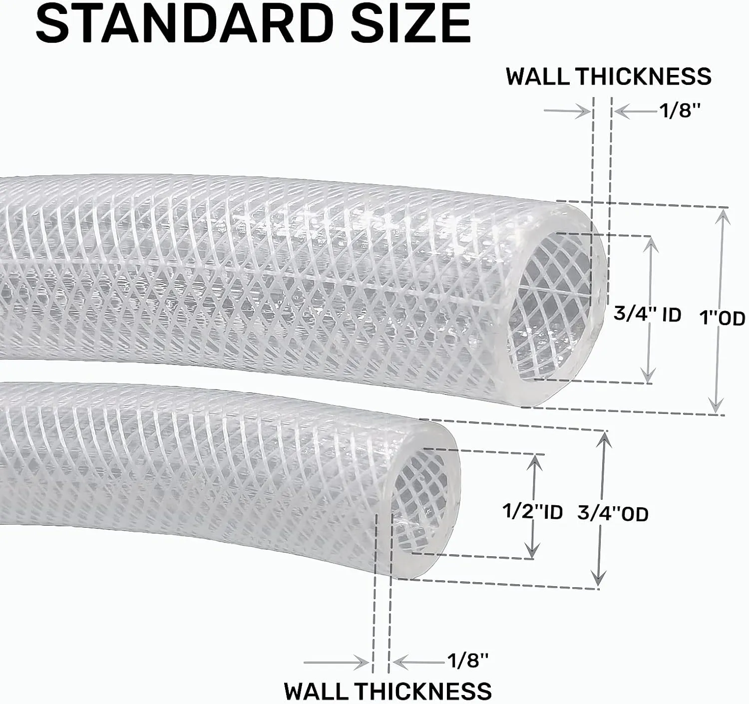 1/2" ID x 3/4" OD - 100 Ft High Pressure Braided Clear PVC Vinyl Tubing Flexible Vinyl Tube, Heavy Duty Reinforced Vinyl Hose Tubing
