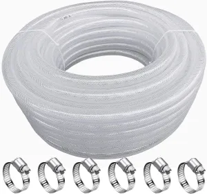 1/2" ID x 3/4" OD - 100 Ft High Pressure Braided Clear PVC Vinyl Tubing Flexible Vinyl Tube, Heavy Duty Reinforced Vinyl Hose Tubing