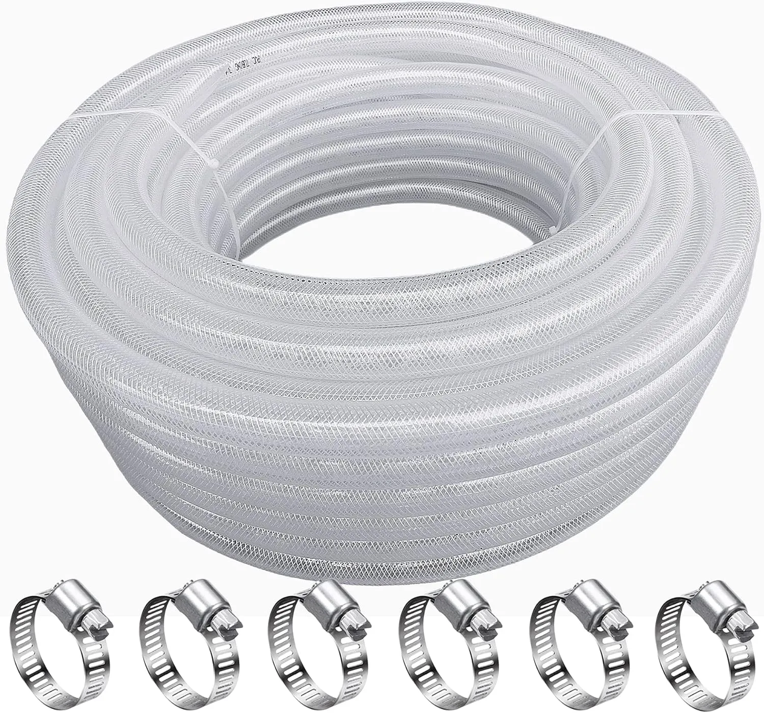 1/2" ID x 3/4" OD - 100 Ft High Pressure Braided Clear PVC Vinyl Tubing Flexible Vinyl Tube, Heavy Duty Reinforced Vinyl Hose Tubing