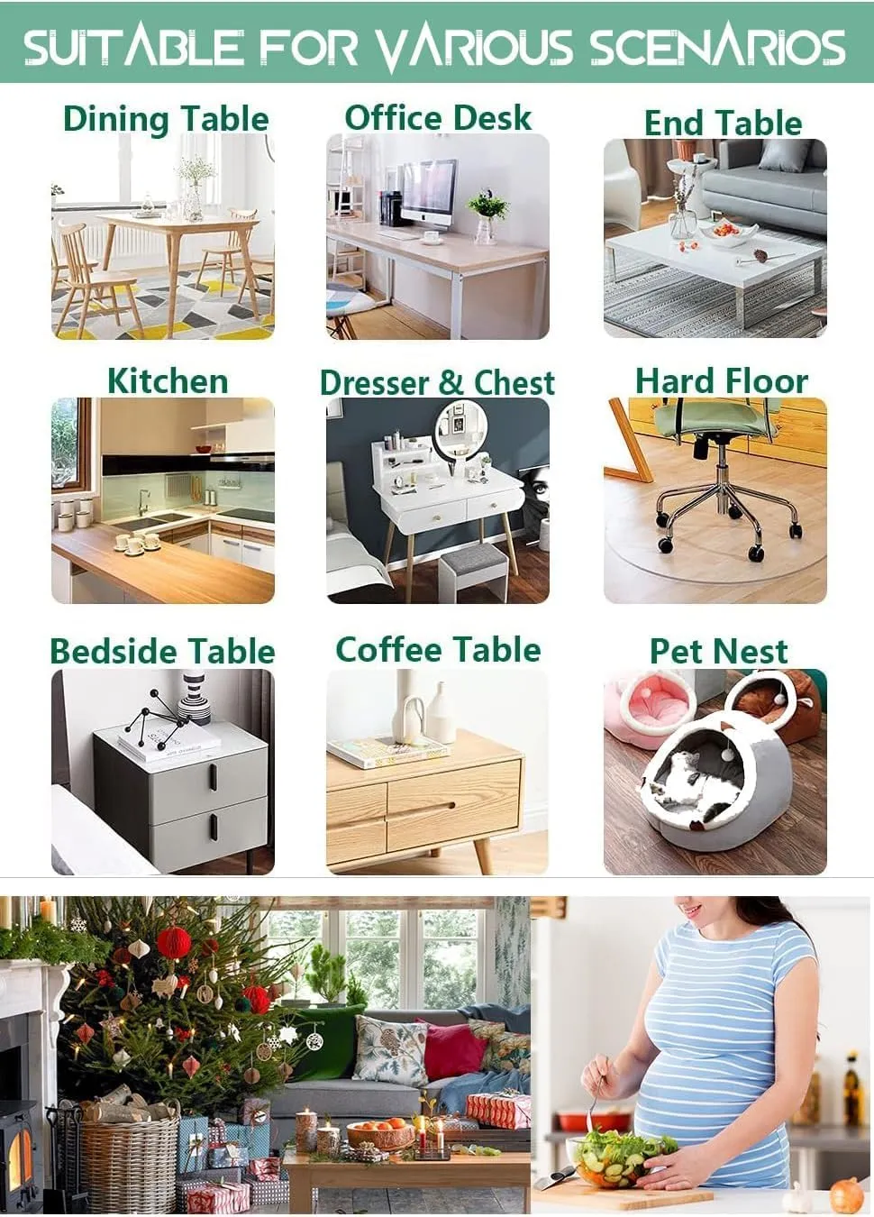 12X36 Inch Crystal Table Top Protector 1.5mm Thick Vinyl Clear Tablecloth Cover Protector Plastic Writing Desk Pad Non-Slip Table Mats on Top of Desk Coffee Table Dresser and Office Desk Mat