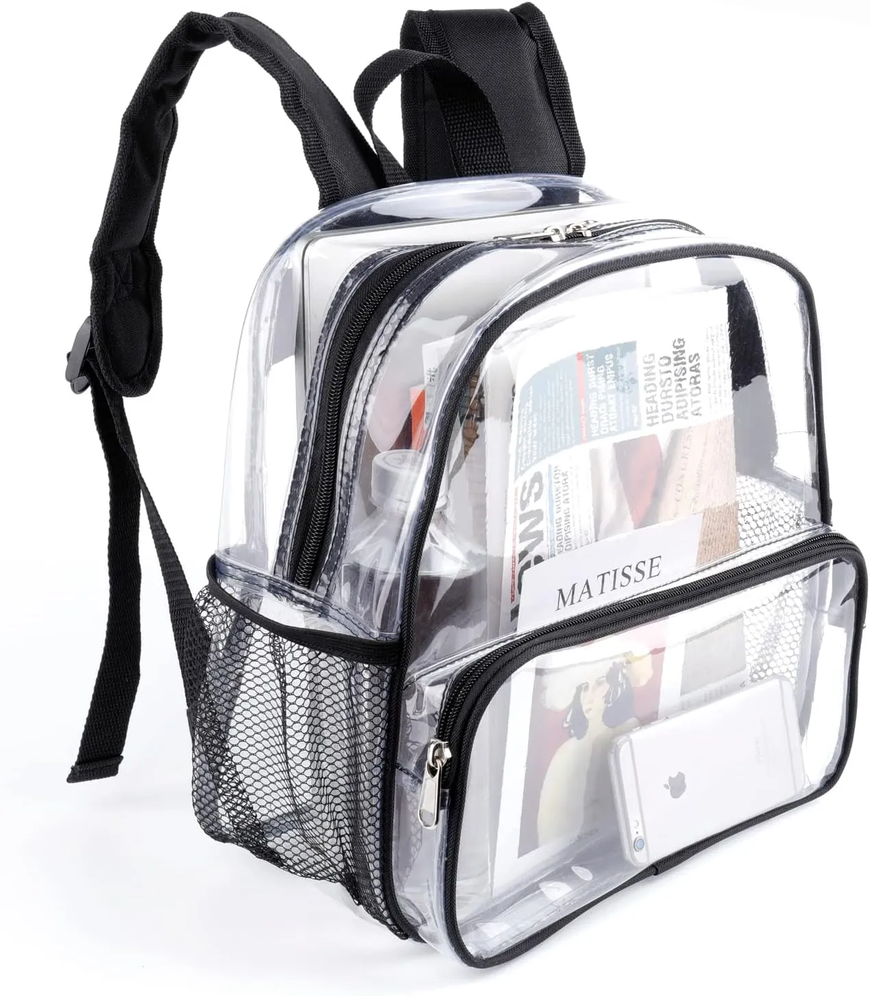 12x6x12 Clear Backpack Stadium Approved with Reinforced Straps,Mini Small Clear Bag for Stadium Events,Festival,Concerts,Sporting Events -Black