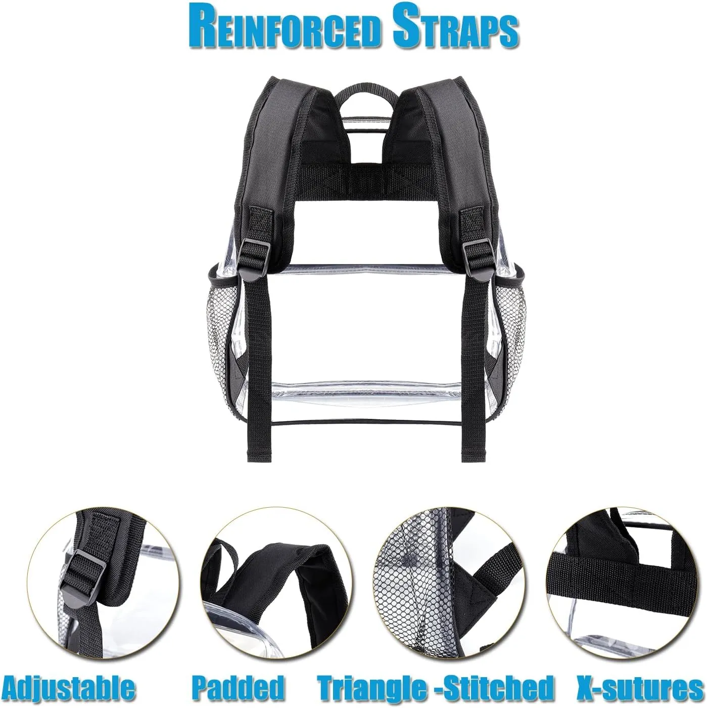 12x6x12 Clear Backpack Stadium Approved with Reinforced Straps,Mini Small Clear Bag for Stadium Events,Festival,Concerts,Sporting Events -Black