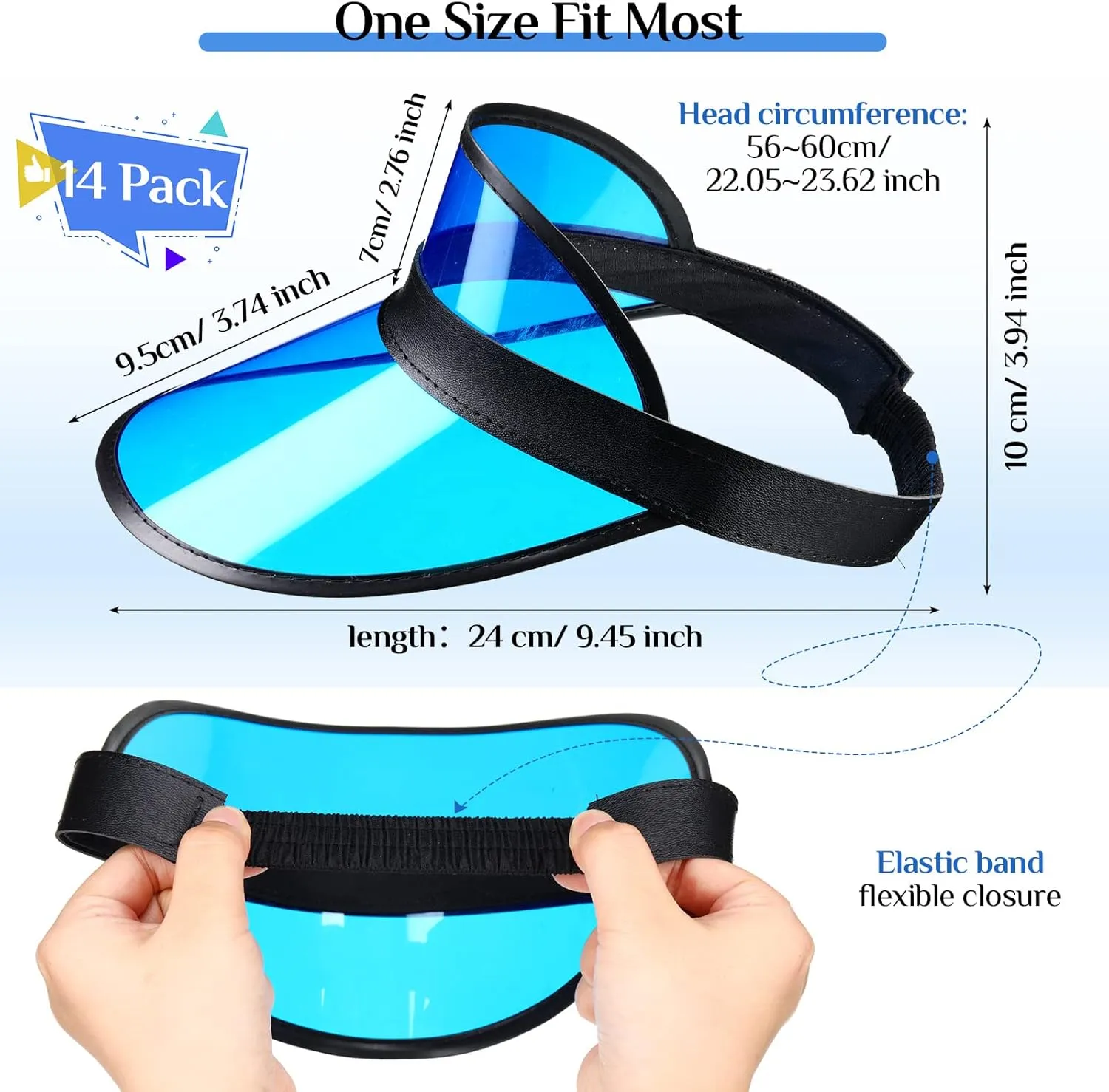 14 Pack Unisex Sun Visors Plastic Clear Cap Candy Color Transparent Tourist Visor Cap Colorful Poker Hat