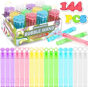 144 Pack 6 Color Mini Bubble Wands Bulk for Kids Party Favors, Pastel Rainbow Party Supplies for Birthday Baby Shower Wedding, Goody Bag Filler Gift for Children, Summer Outdoor Toys for Girls & Boys