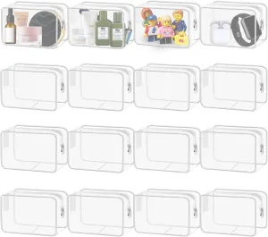 16 Pieces Clear Toiletry Bag, Portable Travel Makeup Bags with Zipper, PVC Cosmetic Pouch, TSA Approved Clear Organizer Case for Vacation Bathroom（White,Small