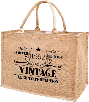1946 1947 1948 1949 1950 1951 1952 1953 1954 1955 Burlap Jute Tote Bags for Women, 17" x 6.8" x 11.8"