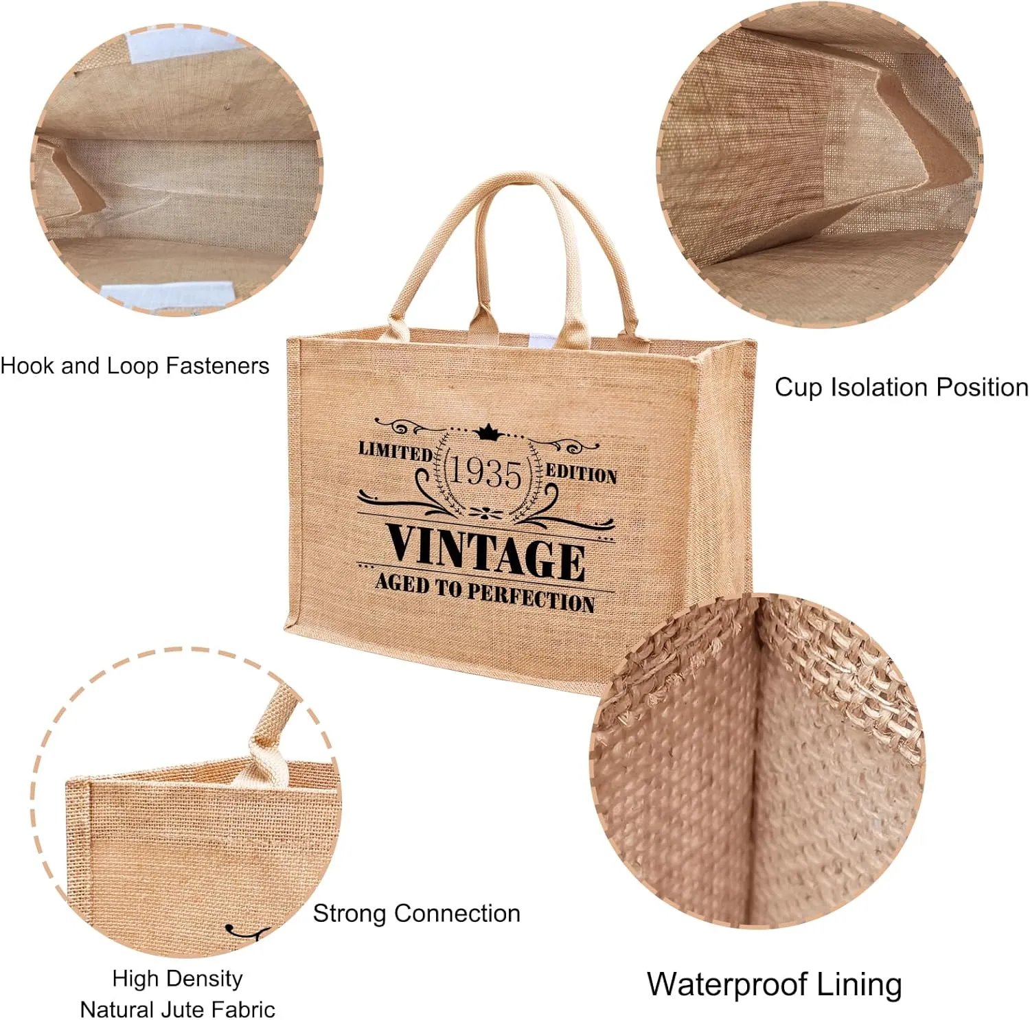 1946 1947 1948 1949 1950 1951 1952 1953 1954 1955 Burlap Jute Tote Bags for Women, 17" x 6.8" x 11.8"