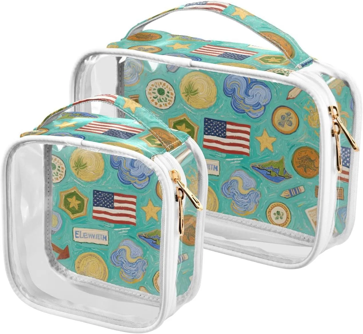 2 Pack clear Art Oil Painting American Unique mens toiletry travel bag TSA approved reusable travel makeup bags Men’s shaving kit