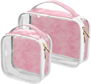 2 Pack clear Vintage Solid Color Grain Pink clear toiletry bag TSA approved multifunctional bag travel cosmetic Men’s shaving kit