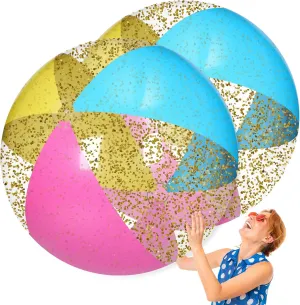 2 Pcs 48'' Giant Beach Balls for Swimming Pool 4 Ft Jumbo Glitter Confetti Inflatable PVC Pool Balls Large Summer Blow up Beach Toys for Adults Summer Outdoor Party Favor(Colored)