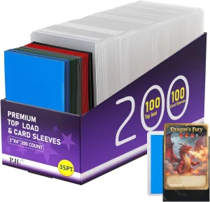 200ct Colored Card Sleeves Top Loads Combo, 100ct 3"x4" Top Load Cardholders with 100ct Matte Soft Protector Sleeves for Baseball Football TCG Deck Game Standard Trading Cards(Color Set 2)