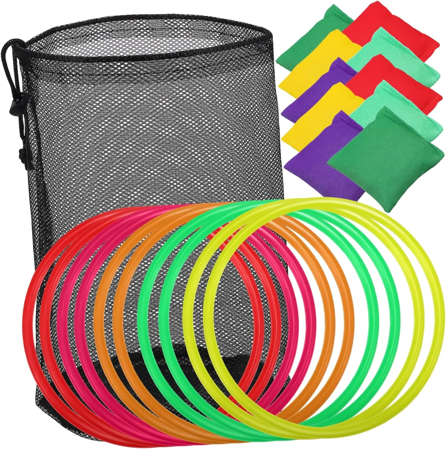 20Pcs Set Toss Bean Bag Set for Outdoor Party Fun Ring Toss Game with Rings and Bean Bags for Family Activities and Skill Development Random Color
