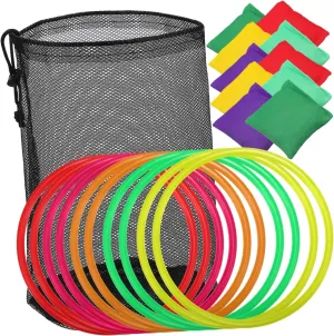 20Pcs Set Toss Bean Bag Set for Outdoor Party Fun Ring Toss Game with Rings and Bean Bags for Family Activities and Skill Development Random Color