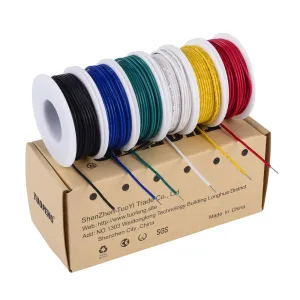 22 awg Wire Solid Core Hookup Wires-6 Different Colored Jumper Wire 30ft or 9m Each, 22 Gauge Tinned Copper Wire PVC (OD: 1.55mm)