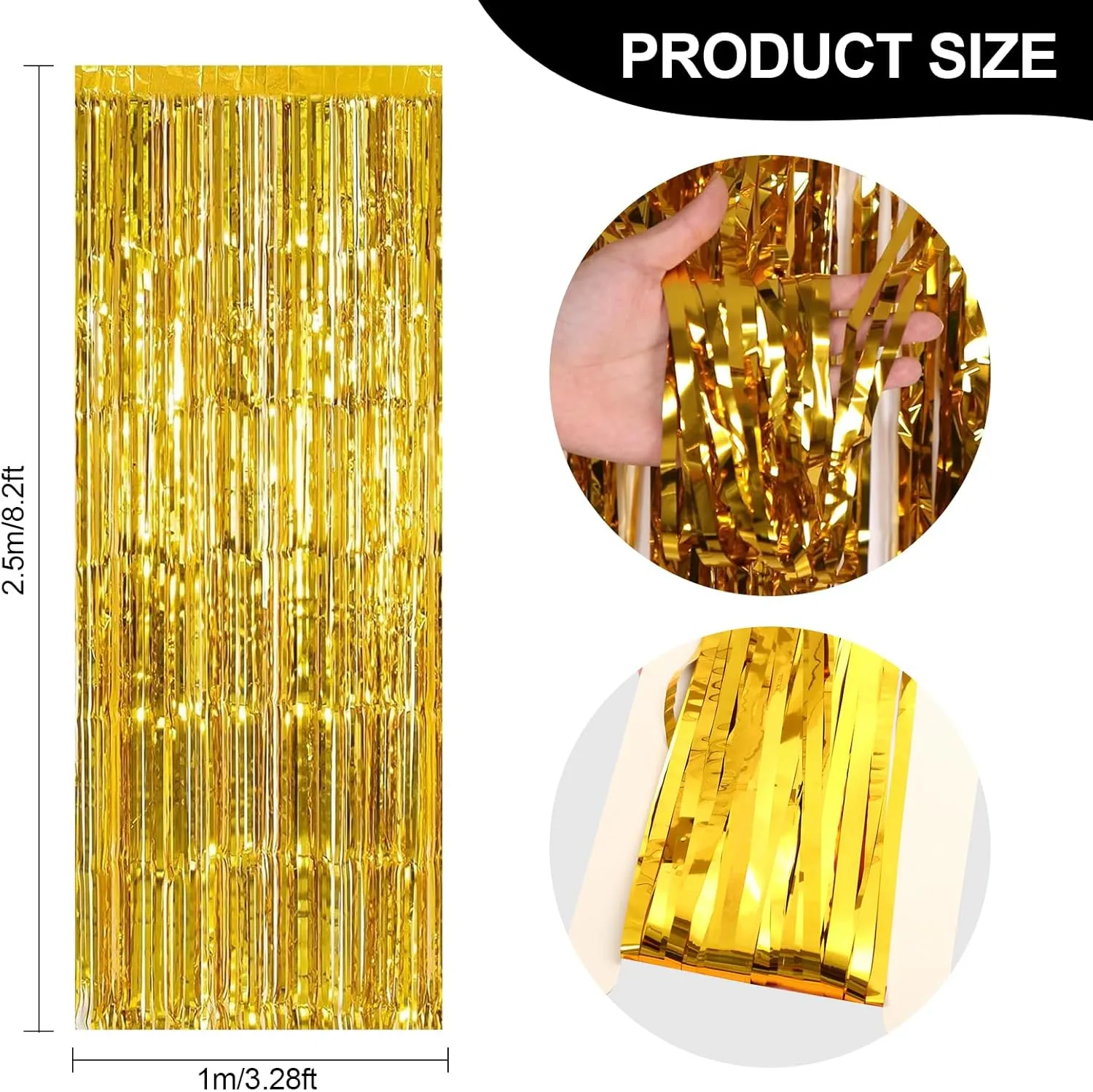 24 Pack Gold Metallic Foil Fringe Curtains, 3.2ft x 8.2ft Foil Fringe Curtain Backdrop Foil Streamers Party Supplies Tinsel Curtain Backdrop for Parties/Birthday/Halloween/Photo Booth