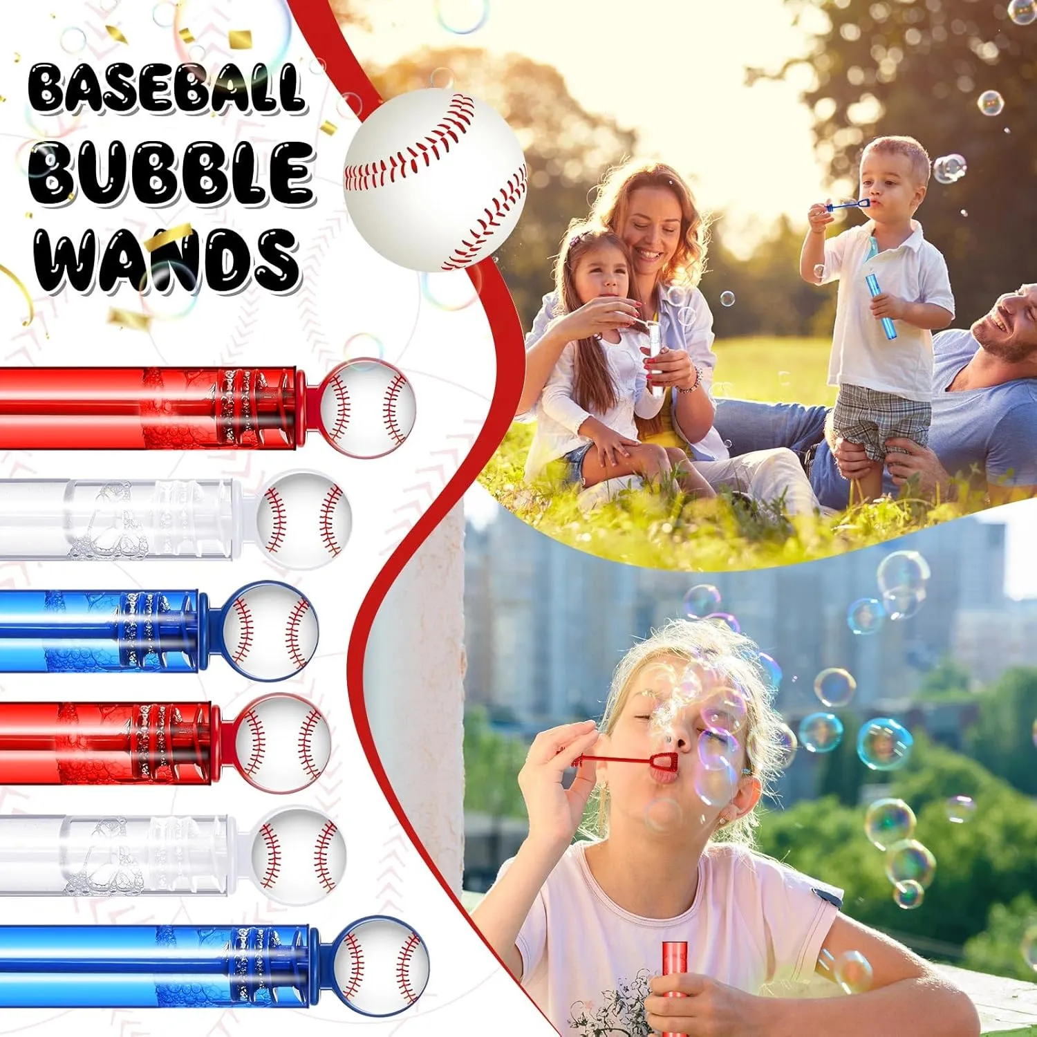 24 Pcs Baseball Bubble Wands Baseball Party Favors Birthday Bubble Wand Bulk Baseball Themed Party Decorations for Outdoor Summer Classroom Party Supplies Kids Goodie Bags Filler