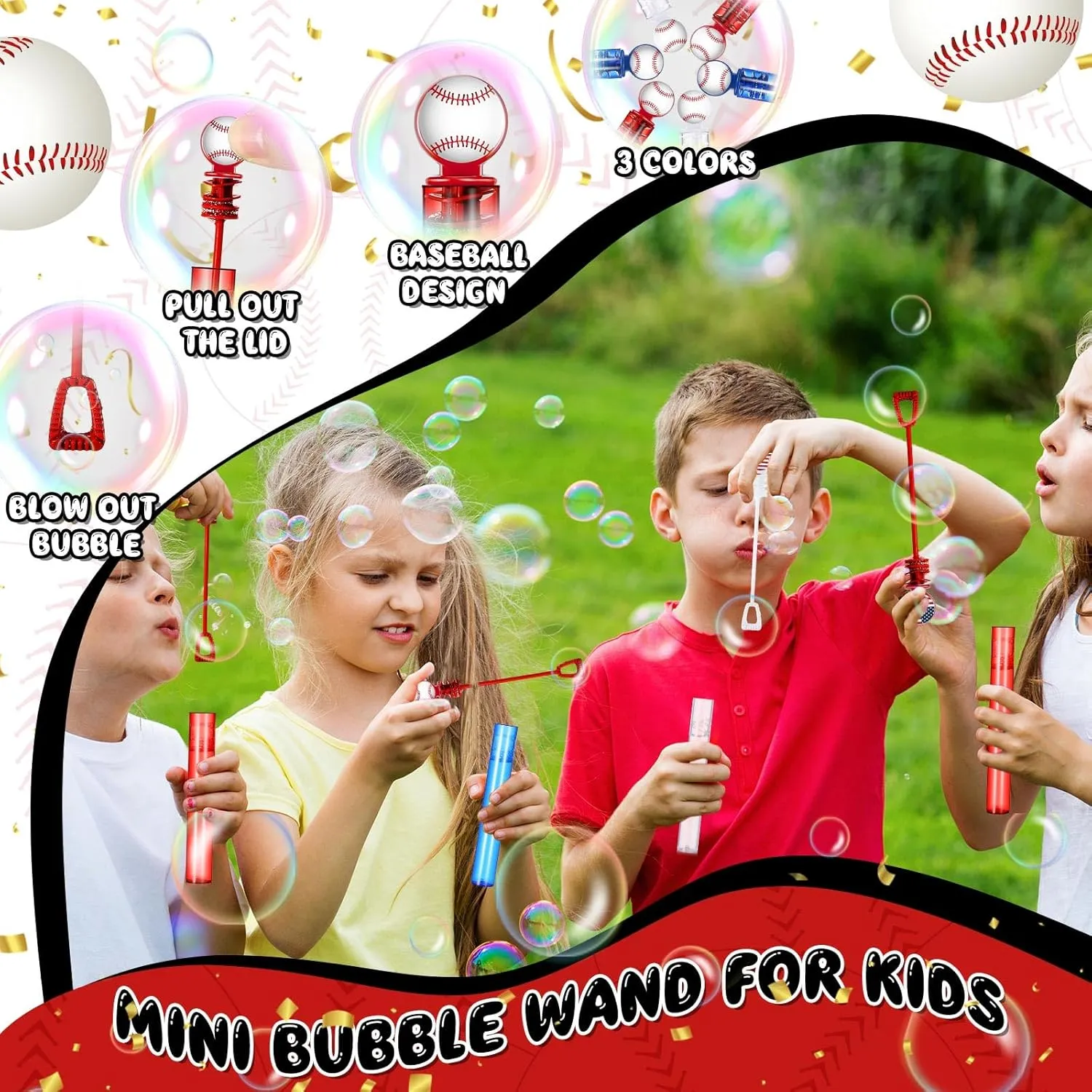 24 Pcs Baseball Bubble Wands Baseball Party Favors Birthday Bubble Wand Bulk Baseball Themed Party Decorations for Outdoor Summer Classroom Party Supplies Kids Goodie Bags Filler