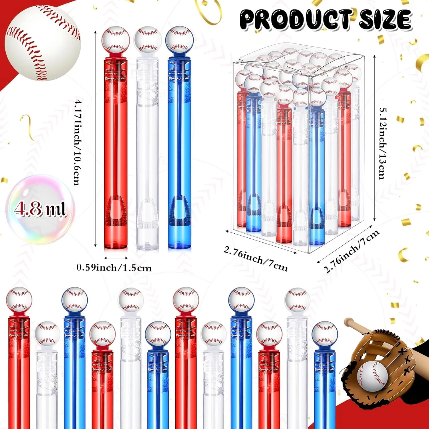 24 Pcs Baseball Bubble Wands Baseball Party Favors Birthday Bubble Wand Bulk Baseball Themed Party Decorations for Outdoor Summer Classroom Party Supplies Kids Goodie Bags Filler