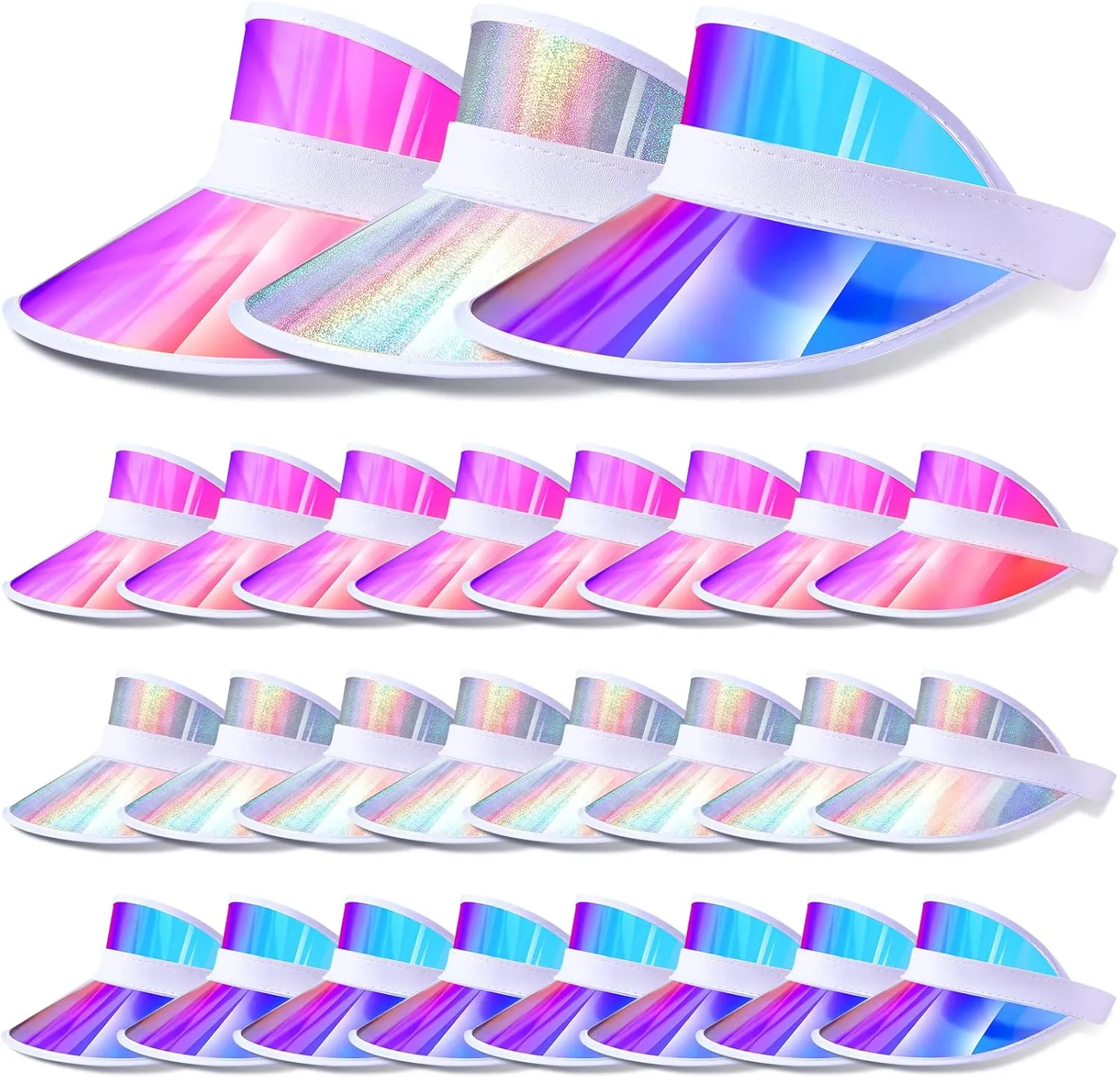 24 Pieces Sun Visor Hats Adjustable Beach Golf Cap Clear Visor Hats for Women Men UV Protection Translucent Hat for Sports Outdoor Activities (Silver, Purple, Blue)