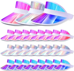 24 Pieces Sun Visor Hats Adjustable Beach Golf Cap Clear Visor Hats for Women Men UV Protection Translucent Hat for Sports Outdoor Activities (Silver, Purple, Blue)
