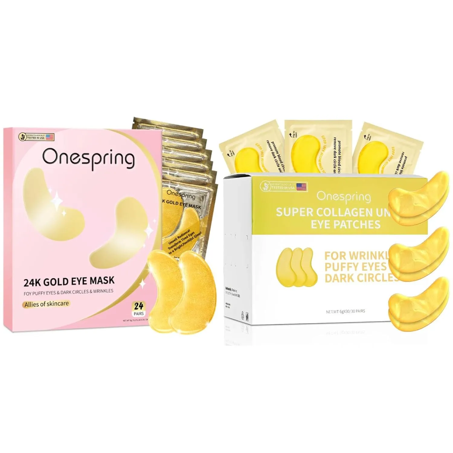 24K Gold Eye Mask Set - for Dark Circles, Puffiness, Eye Bags and Fine Lines, Contains Collagen, Hyaluronic Acid and Collagen Sesame Oil, Nourishing and Plumping, Ideal Gift For Women