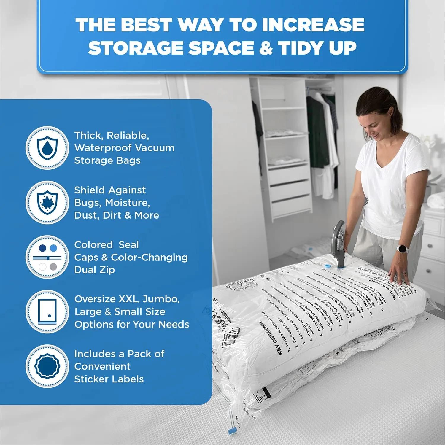 3-Pack XXL,Vacuum Storage Bags,Space Saver Bags for Clothes Storage – XL Comforters,Mattress Topper,3x XXL Bags (47x35in),Bonus 1x Large Bag (32x21in)