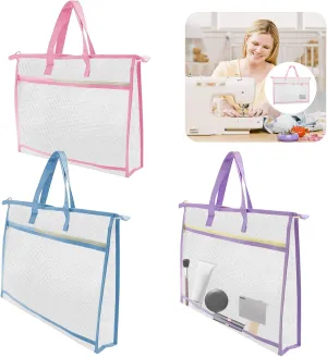 3 Pcs A3 Project Bags for Quilting Craft - Clear Mesh Sewing Bag With Zipper Handles & Pockets for Artworks, Charts and Teaching Material