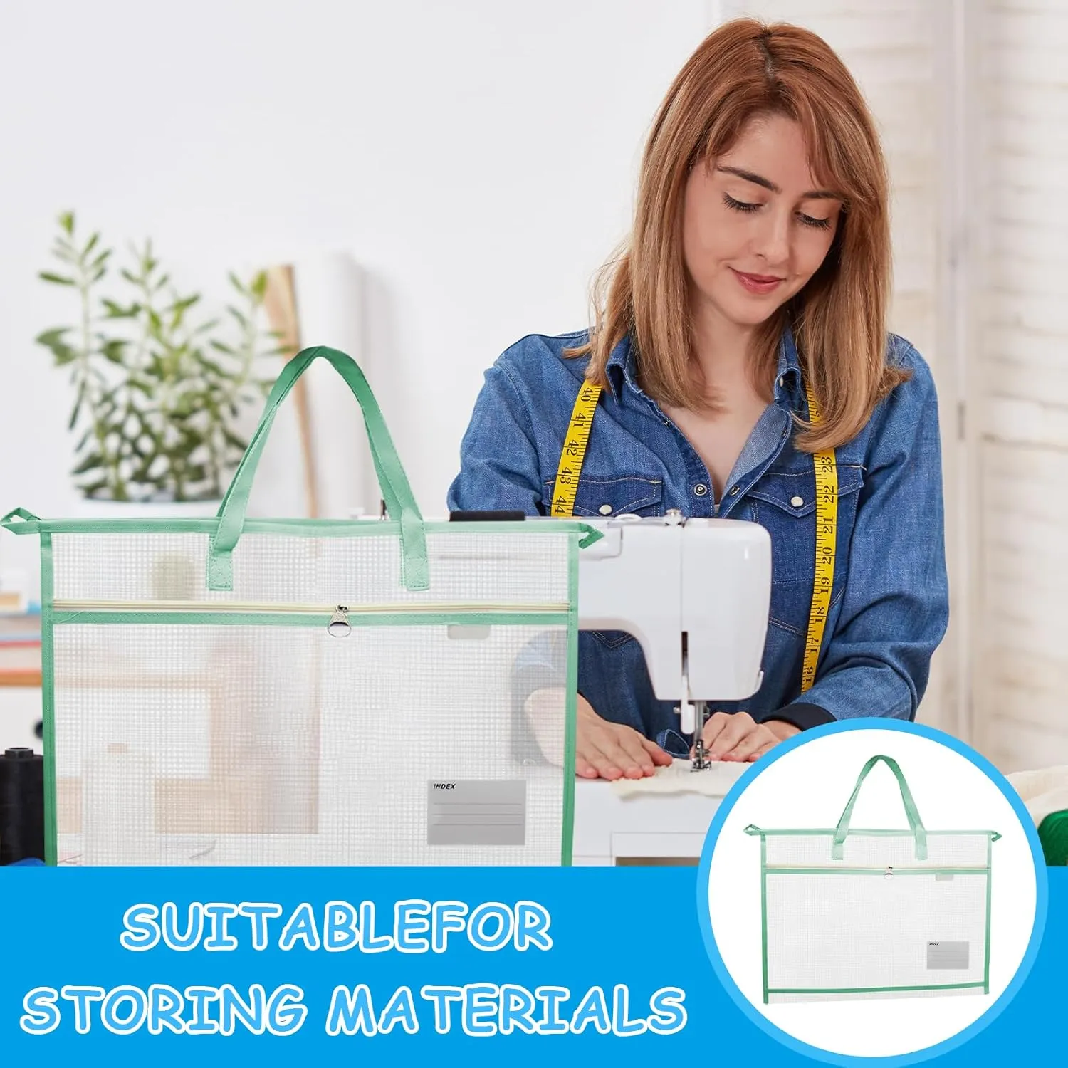 3 Pcs A3 Project Bags for Quilting Craft - Clear Mesh Sewing Bag With Zipper Handles & Pockets for Artworks, Charts and Teaching Material