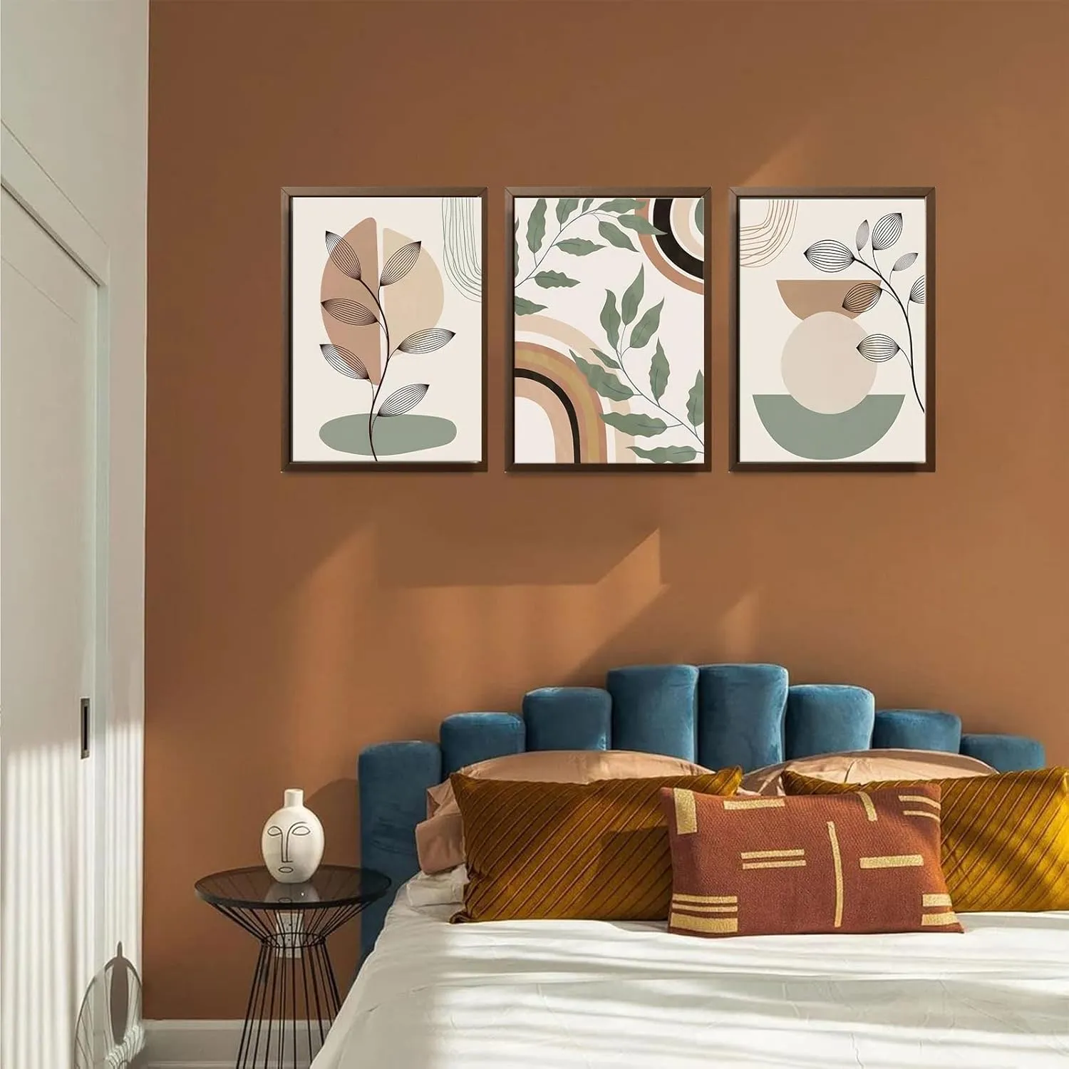 3 pcs Boho Canvas Wall Art Green Sage Botanical Painting Wall Decor Pictures Mid Century Modern Minimalist poster print for Living Room Bedroom Bathroom Home Decoration UnFramed