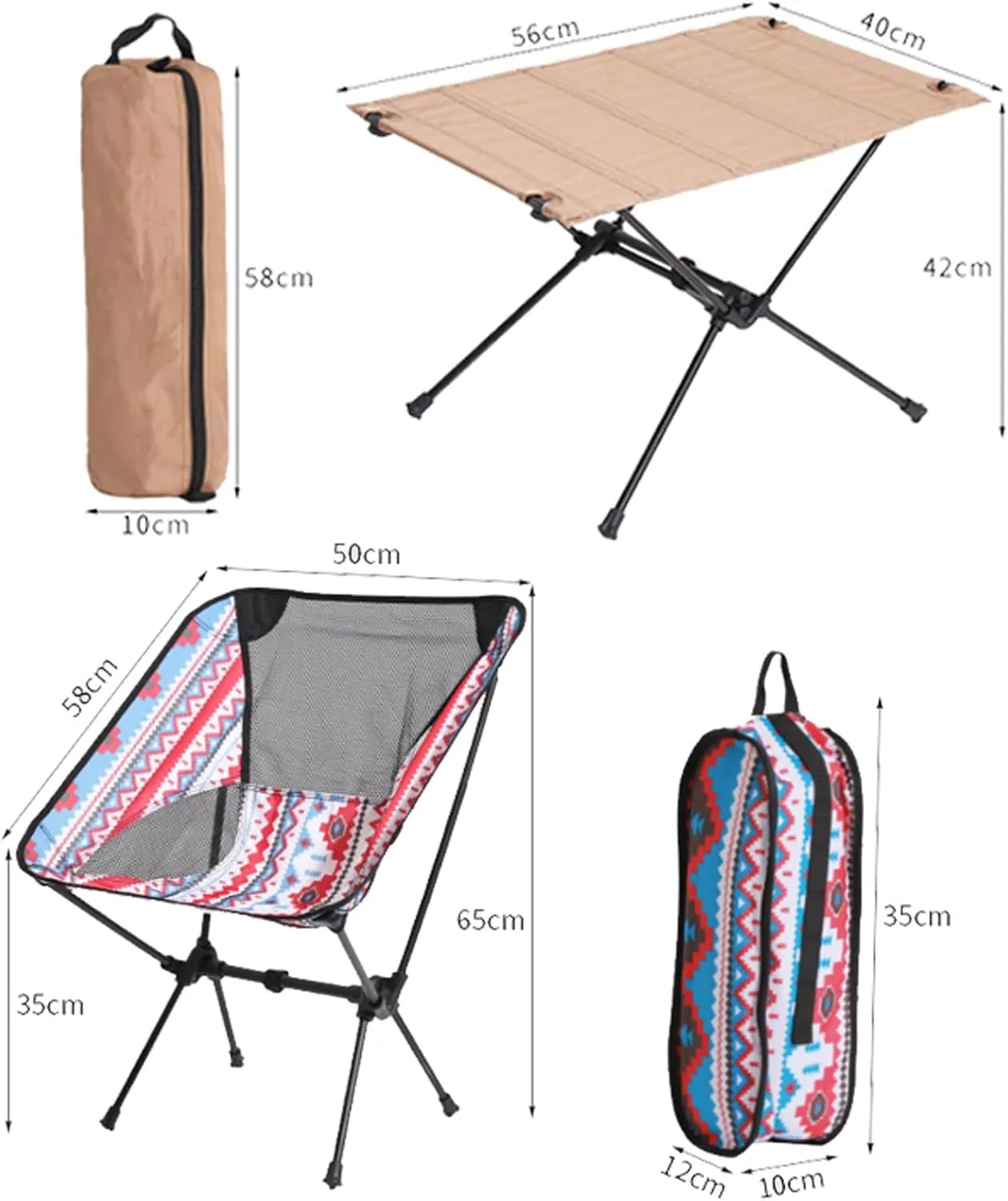 3 Pcs Portable Camping Table and Chairs, Light Outdoor Folding Table Small Compact Picnic Chairs Set, Oxford Cloth, Aluminum Alloy, Easy to Assemble