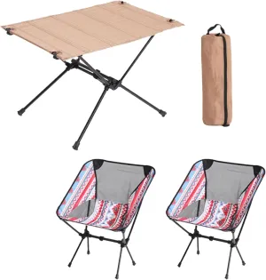 3 Pcs Portable Camping Table and Chairs, Light Outdoor Folding Table Small Compact Picnic Chairs Set, Oxford Cloth, Aluminum Alloy, Easy to Assemble