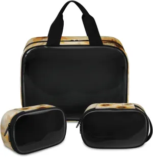 3 PCS Travel Makeup Bag Set Sunflower Print Watercolor Translucent Cosmetic Bags Portable Toiletry Bag for Women Makeup & Skincare Storage for Travel & Daily Use